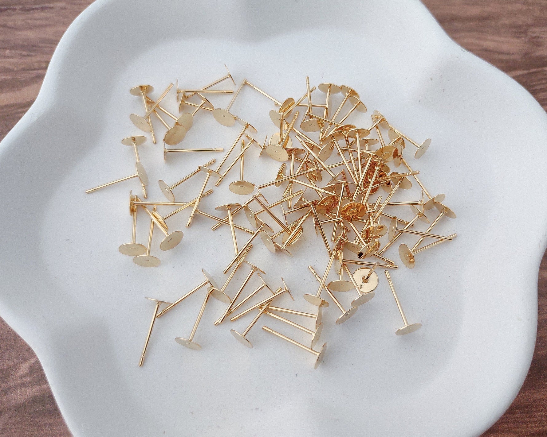 Bulk 8mm Gold Stainless Steel Regular Flat Pad Earring Posts, 100 Pieces, Stud 41 - 