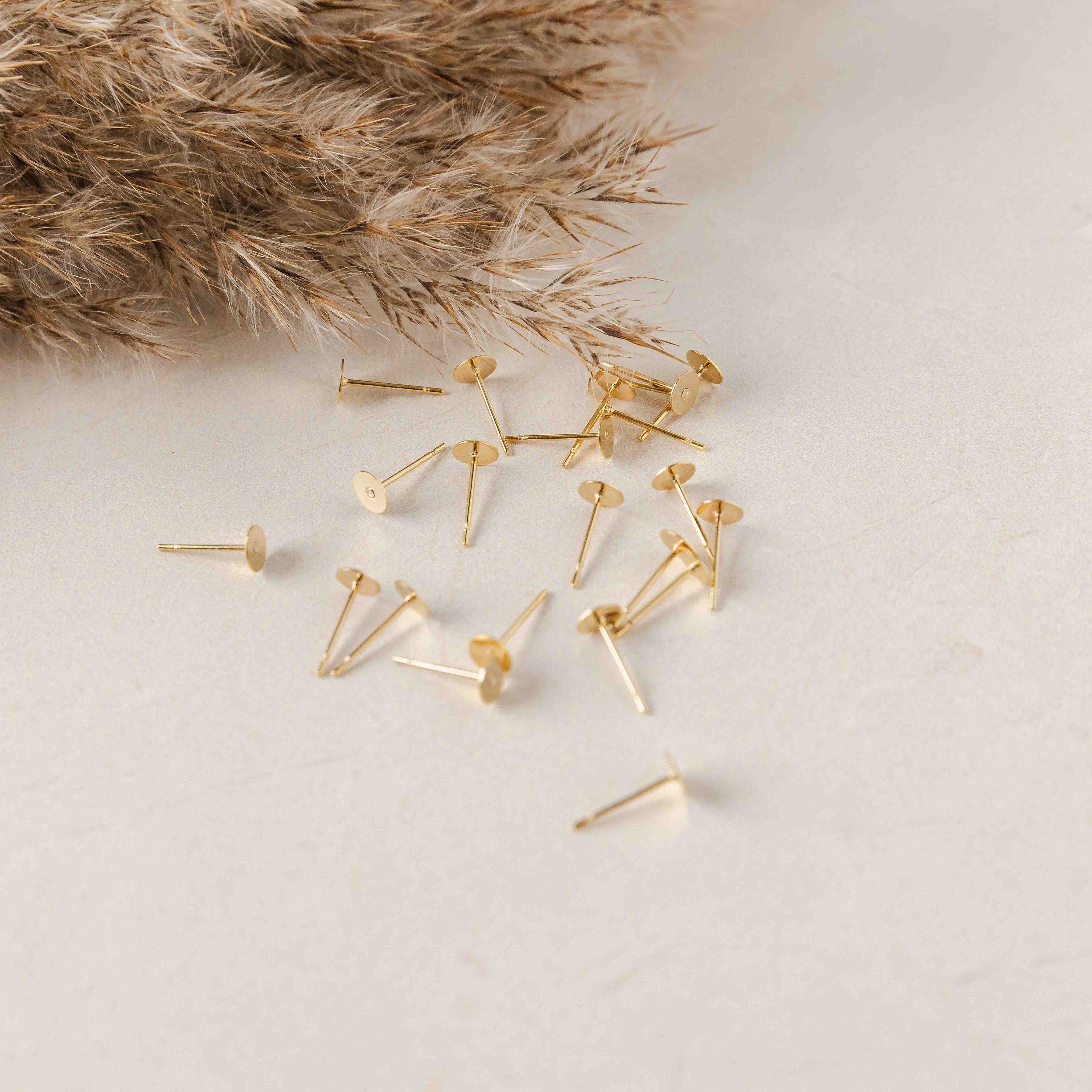Bulk 8mm Gold Stainless Steel Regular Flat Pad Earring Posts, 100 Pieces, Stud 41 - 