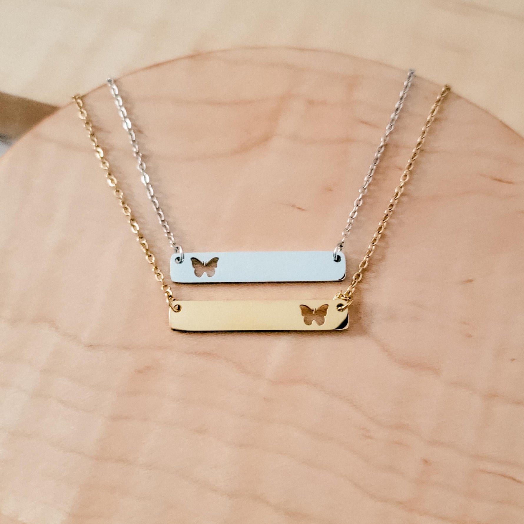 Butterfly Cutout Horizontal Bar Necklace (Silver or Gold), 1 Total, Metal Blank 122 - 