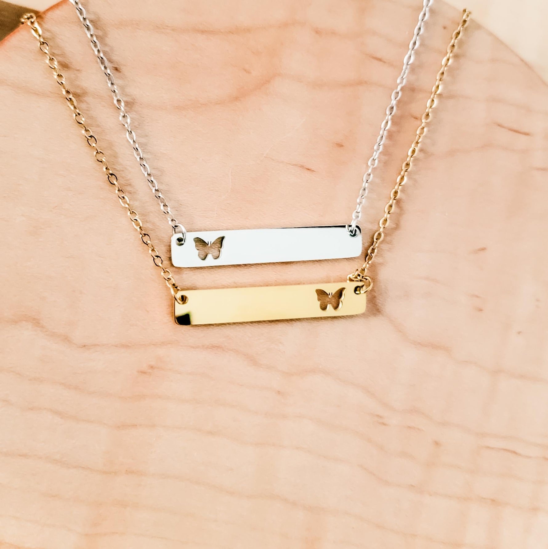 Butterfly Cutout Horizontal Bar Necklace (Silver or Gold), 1 Total, Metal Blank 122 - 