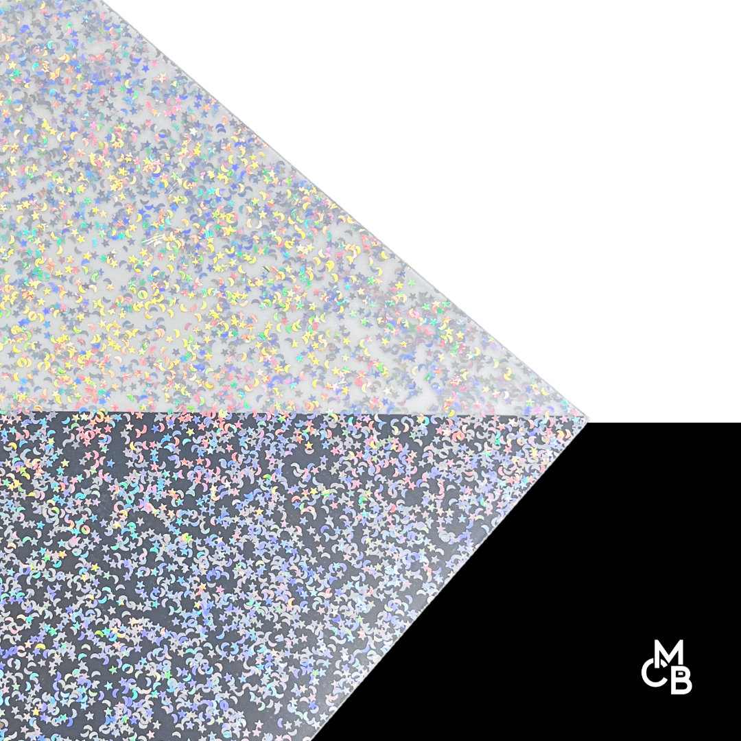 Celestial Moon & Stars Shaped Glitter Cast Acrylic | Glitter Acrylic Sheet | CMB Acrylic