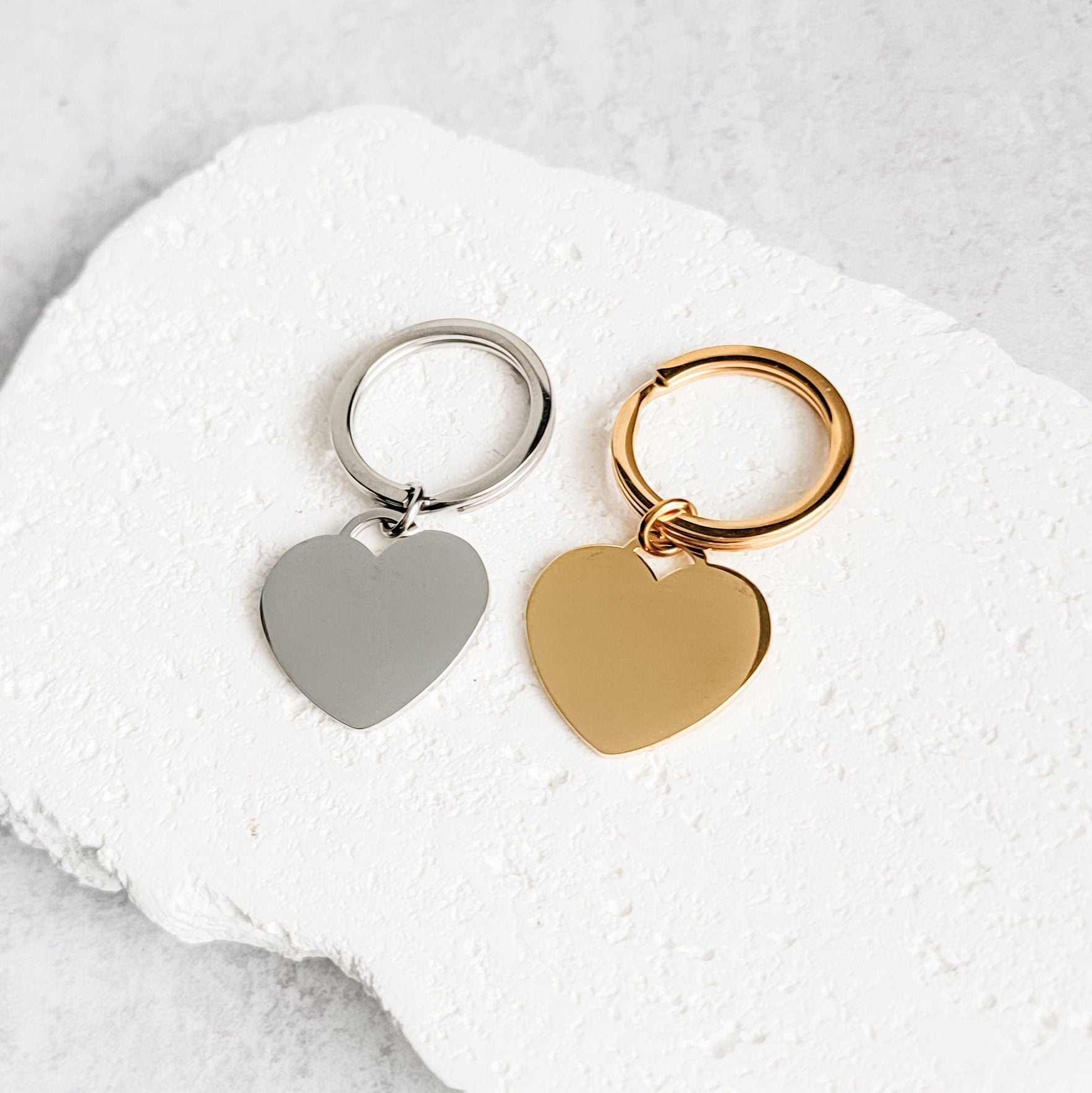Centered Heart Keychain (Silver or Gold), 1 Piece Total, Metal Blank 38 - 