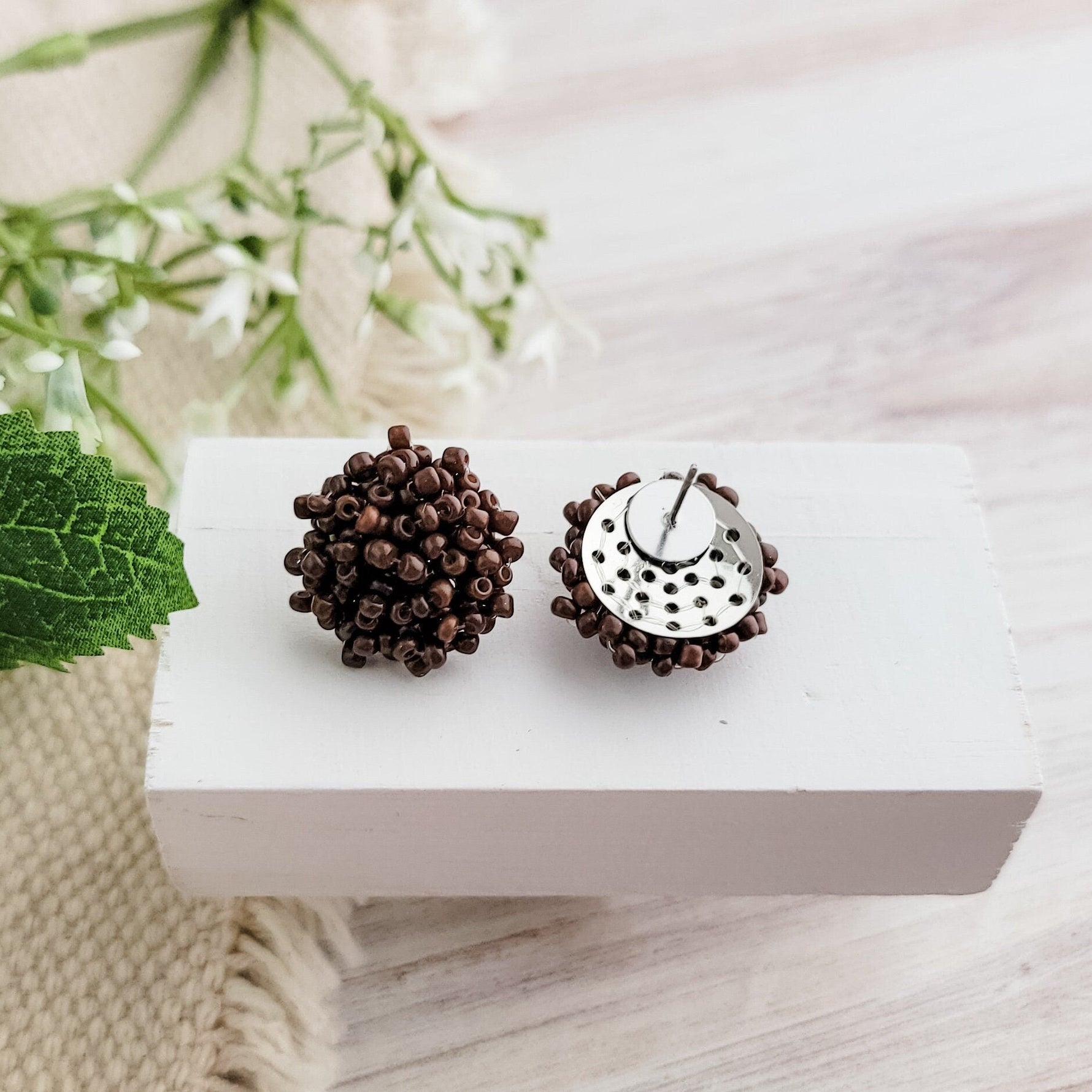 Chocolate Brown 15mm Small Seed Bead Topper, 1 Pair, Seed Bead 20 - 