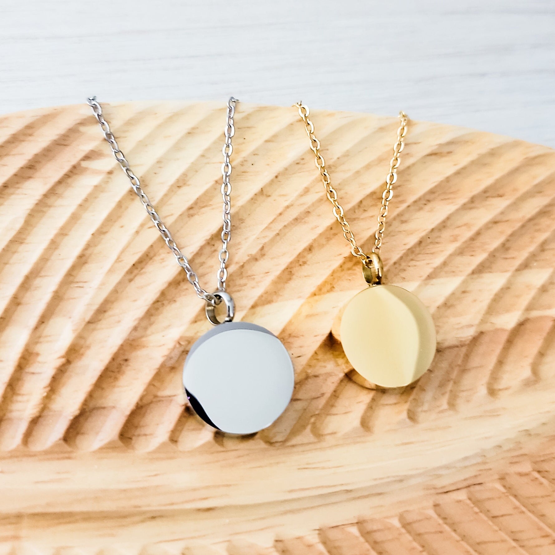 Circle Urn Memorial Necklace (Silver, Gold, or Rose Gold), 1 Total, Metal Blank 74 - 