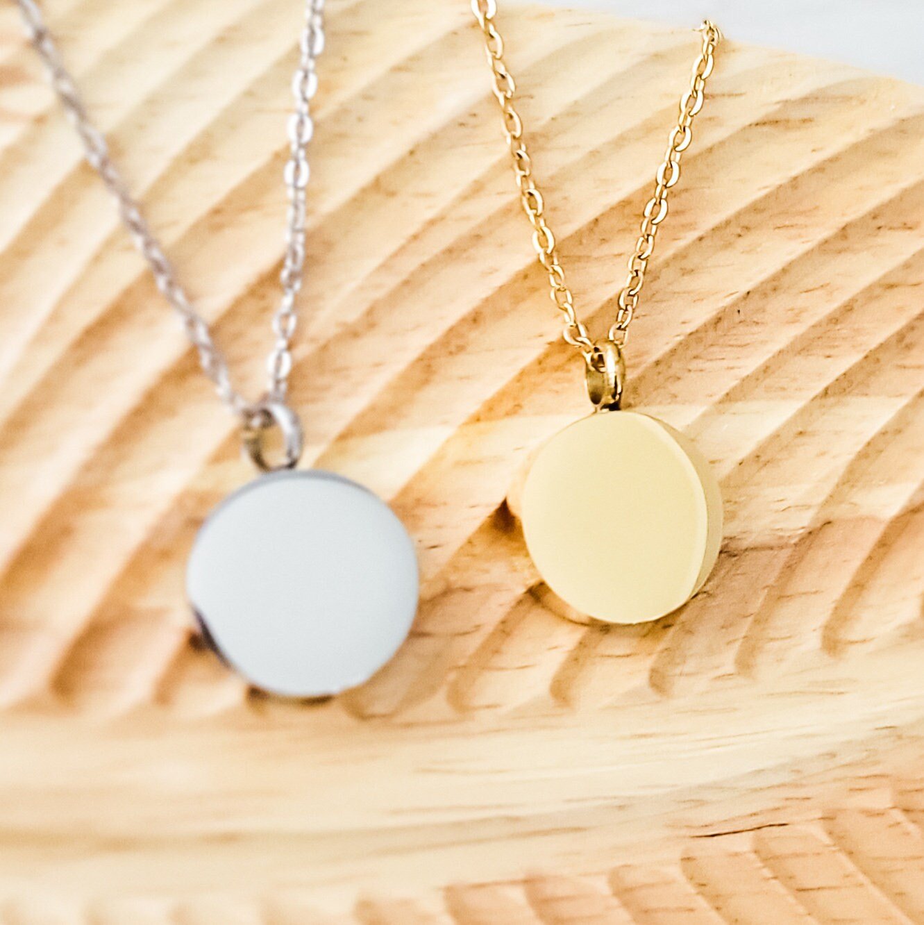 Circle Urn Memorial Necklace (Silver, Gold, or Rose Gold), 1 Total, Metal Blank 74 - 