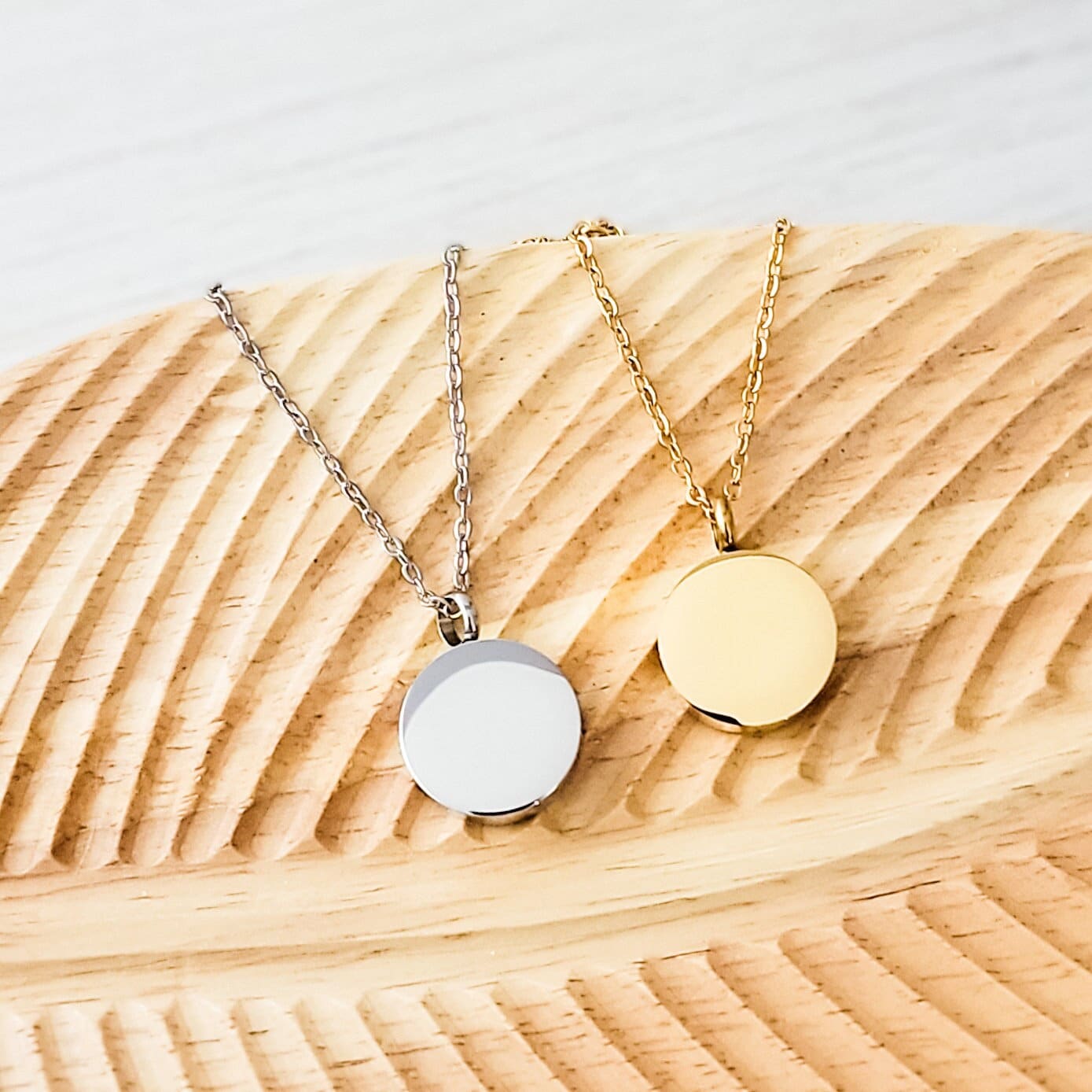 Circle Urn Memorial Necklace (Silver, Gold, or Rose Gold), 1 Total, Metal Blank 74 - 
