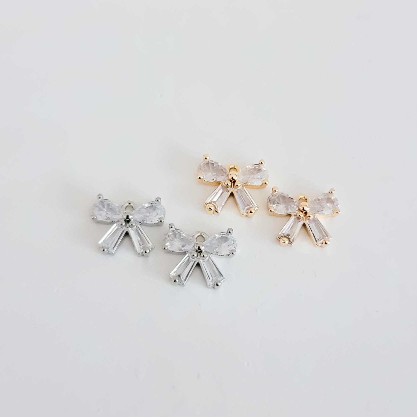 Clear Cubic Zirconia Full Bow Charms (Silver or Gold Hardware), 10 Pieces, Charm 20 - 