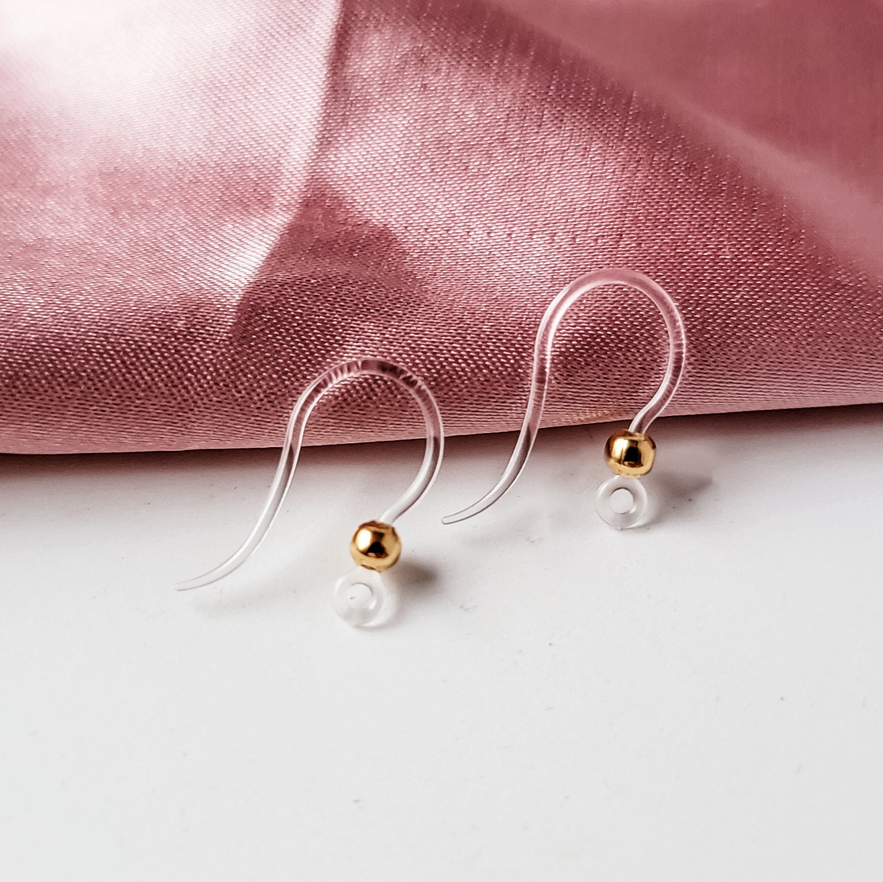 Clear Plastic Ear Wires with Gold Bead, 20 Pieces Plastic 3 - 