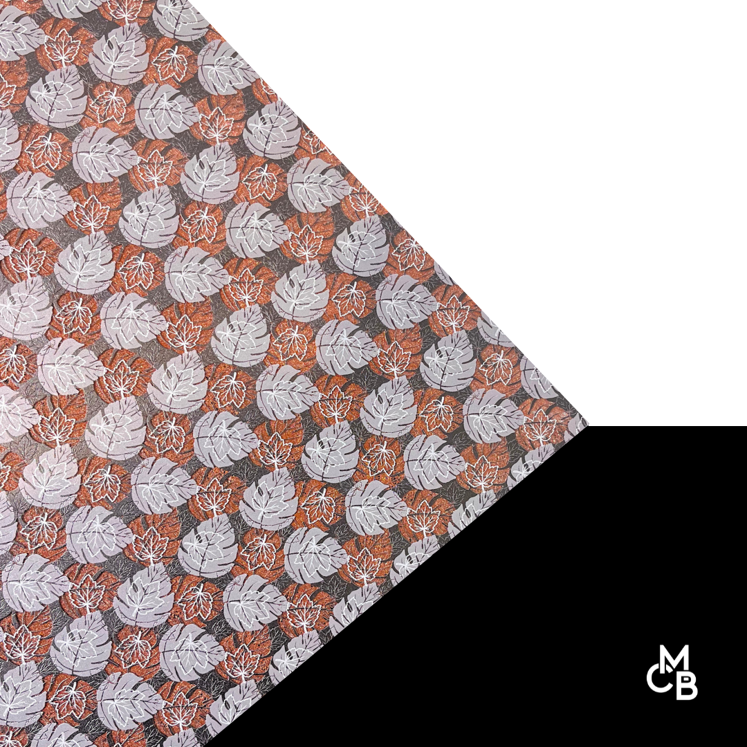 P0319 | 1/8" Distressed Black White Gray Leaves on Molten Gossamer Threads CMB PRESTIGE PATTERNS