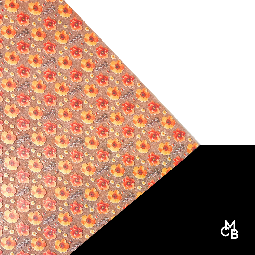 P0628 | 1/8" Orange Floral Pattern on Gilded Veil Gossamer CMB PRESTIGE PATTERNS