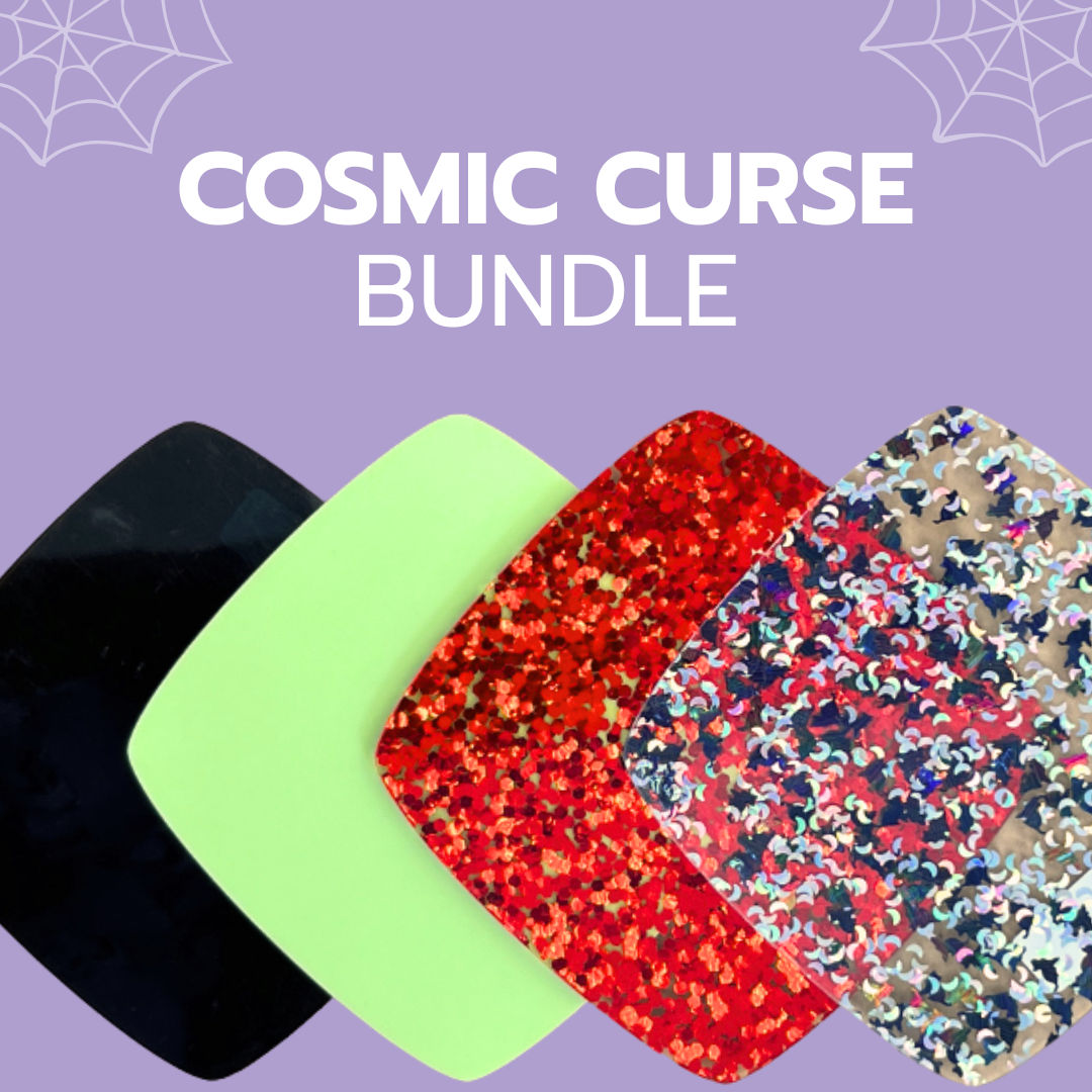 Cosmic Curse Bundle with Gloss Black, Matte Zinnia Green, Red Hex Glitter & Cosmic Kitty Shaped Glitter Acrylic
