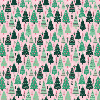 Cozy Christmas Trees on Pink Pattern Acrylic Sheets - CMB Pattern Acrylic