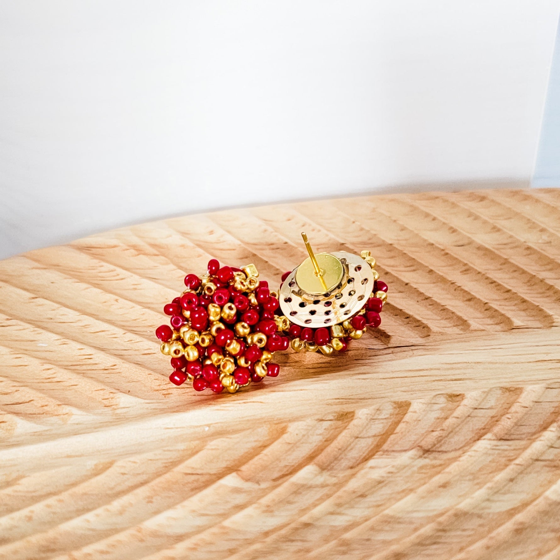Crimson and Gold Mix 15mm Small Seed Bead Topper, 1 Pair, Seed Bead 44 - 