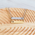 Cross Cutout Horizontal Bar Necklace (Silver or Gold), 1 Total, Metal Blank 180 - 