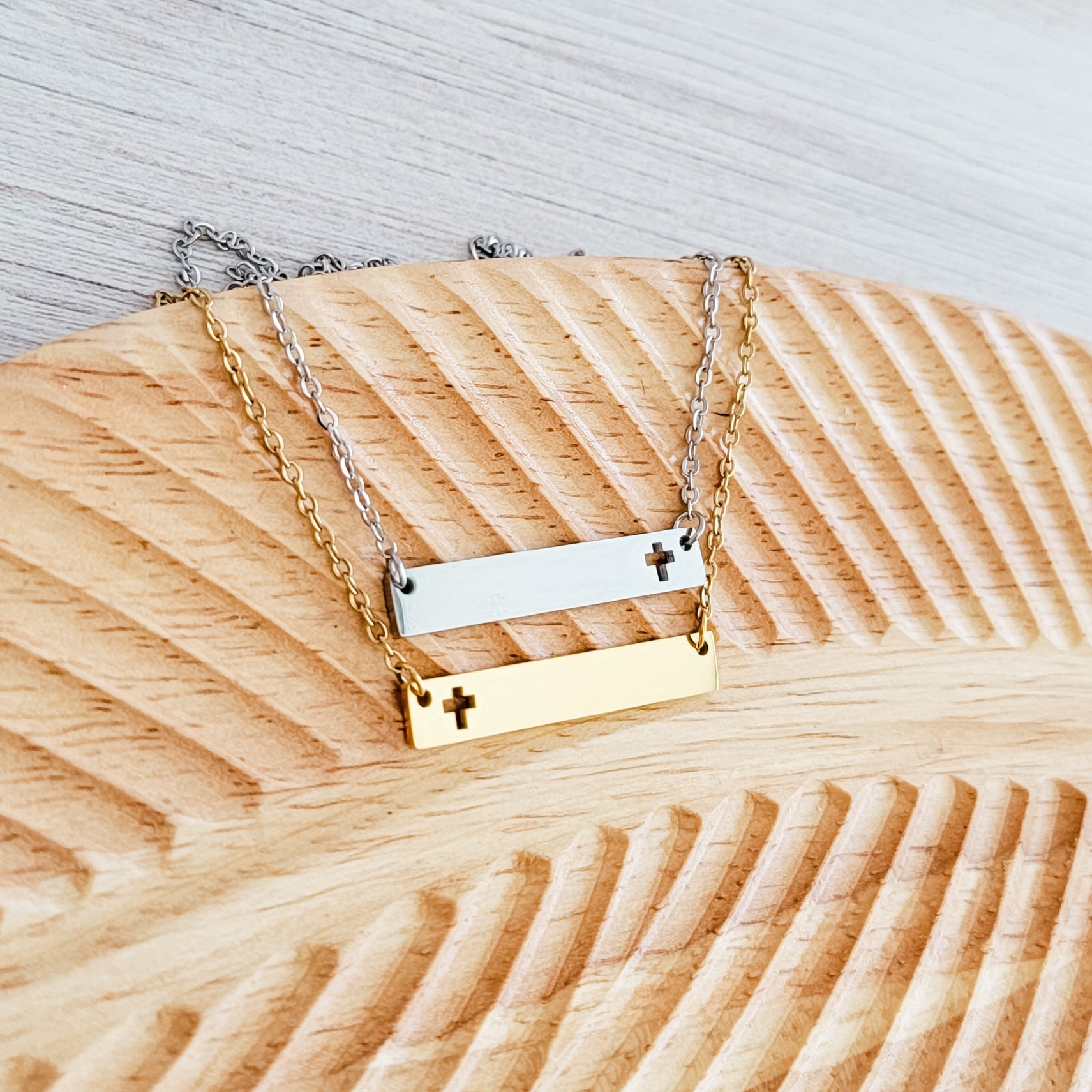 Cross Cutout Horizontal Bar Necklace (Silver or Gold), 1 Total, Metal Blank 180 - 