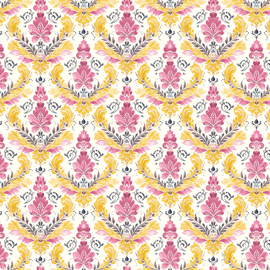 Damask Yellow & Pink Pattern Acrylic Sheets - CMB Pattern Acrylic