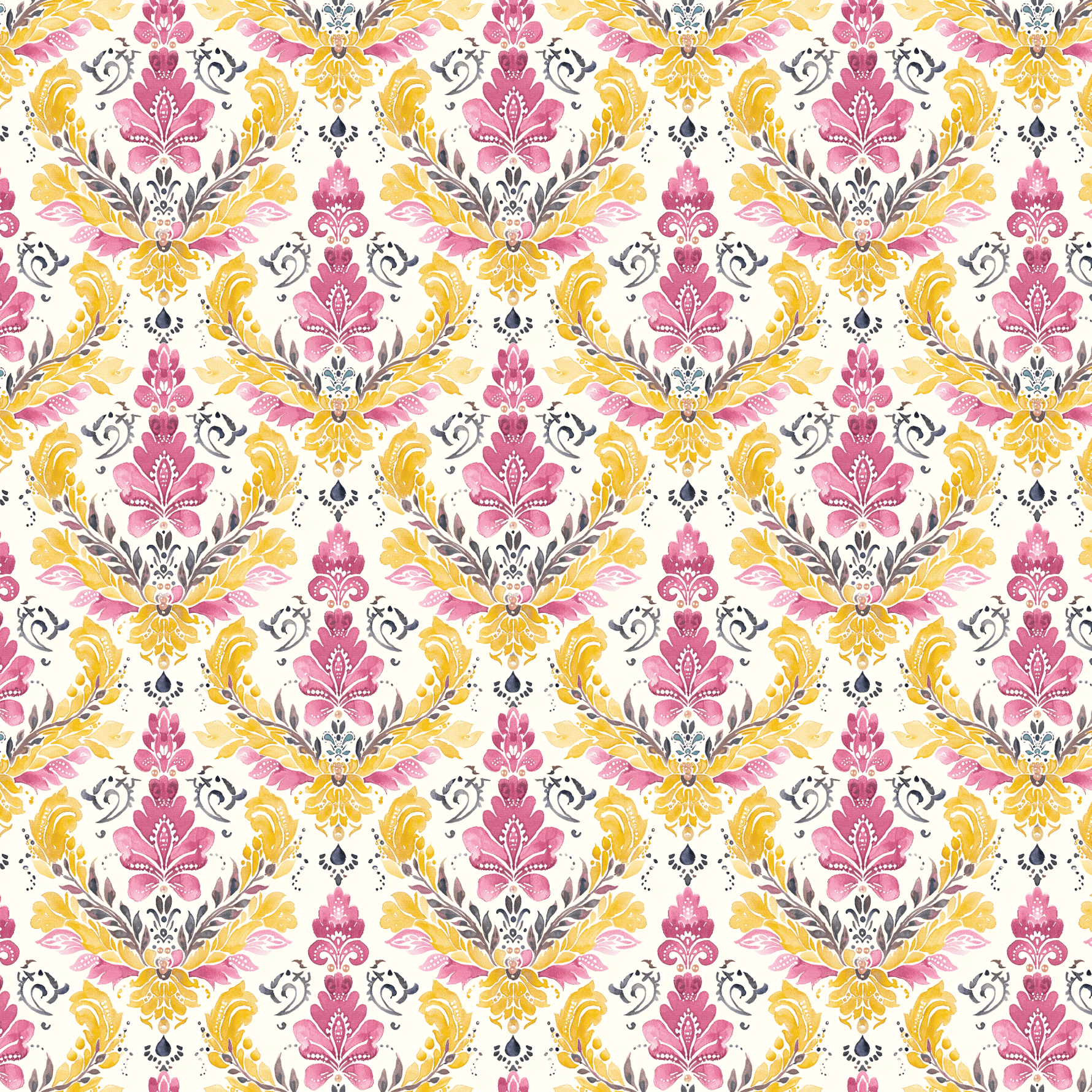 Damask Yellow & Pink Pattern Acrylic Sheets - CMB Pattern Acrylic