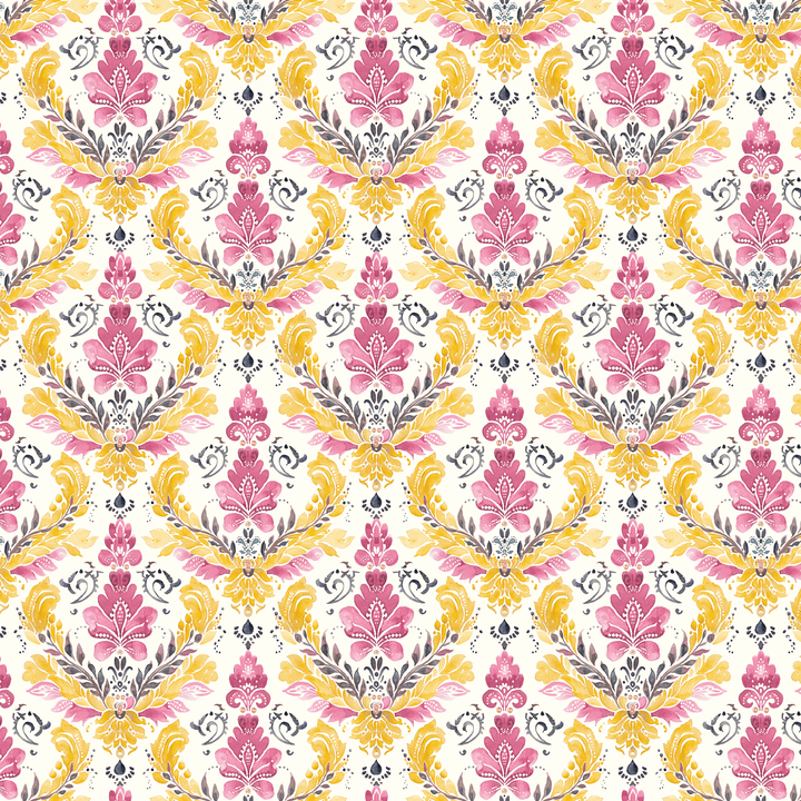 Damask Yellow & Pink Pattern Acrylic Sheets - CMB Pattern Acrylic