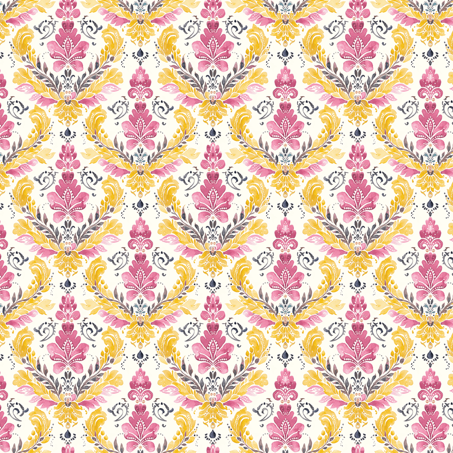 Damask Yellow & Pink Pattern Acrylic Sheets - CMB Pattern Acrylic