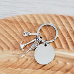 Disc with Tool Trio Charm Keychain (Silver), 1 Piece Total, Metal Blank 94 - 