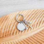 Disc with Tool Trio Charm Keychain (Silver), 1 Piece Total, Metal Blank 94 - 