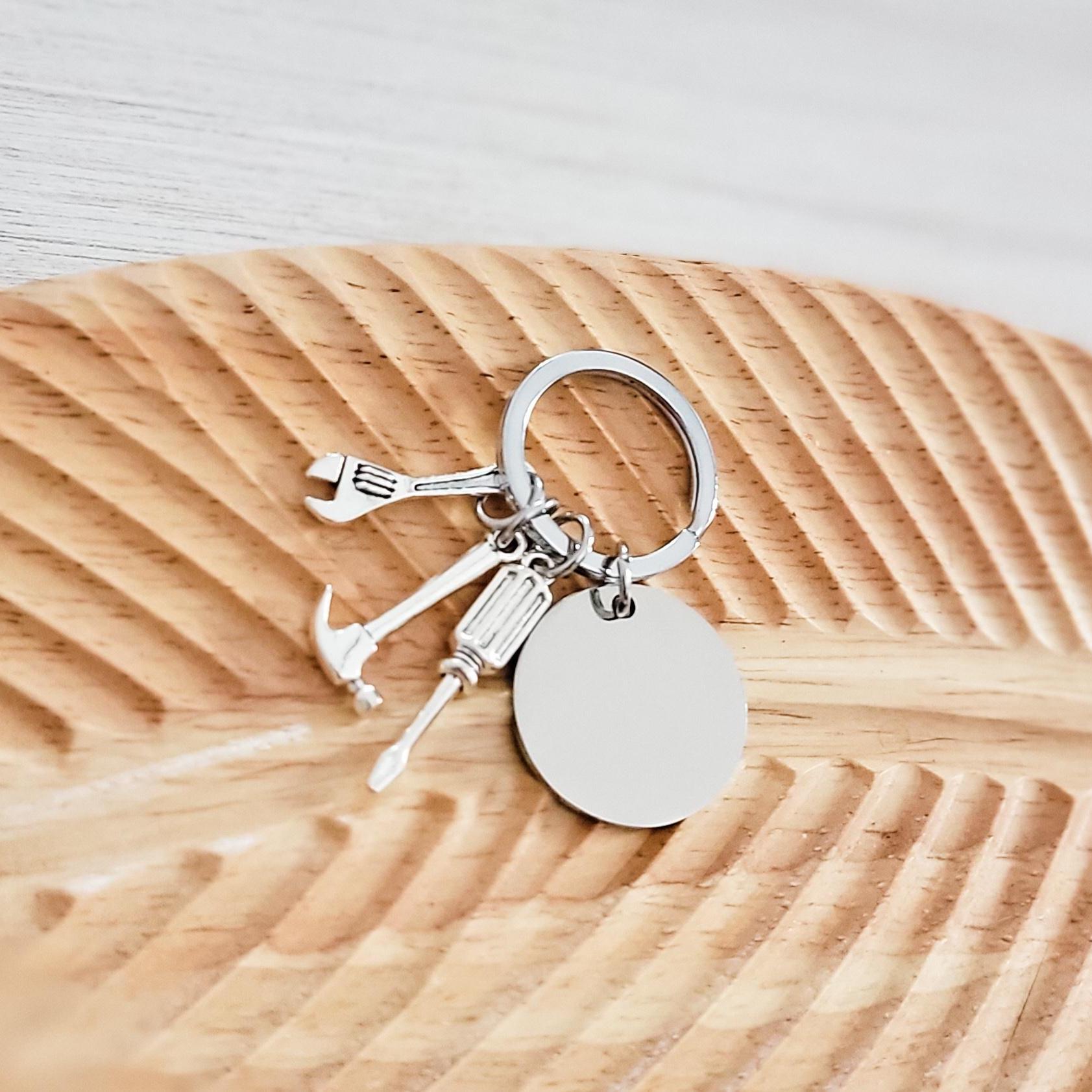Disc with Tool Trio Charm Keychain (Silver), 1 Piece Total, Metal Blank 94 - 