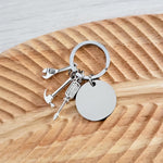 Disc with Tool Trio Charm Keychain (Silver), 1 Piece Total, Metal Blank 94 - 