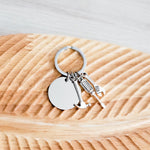 Disc with Tool Trio Charm Keychain (Silver), 1 Piece Total, Metal Blank 94 - 