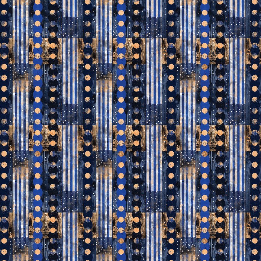 Distressed Blue Gold Marquee Stripes Pattern Acrylic Sheets - CMB Pattern Acrylic