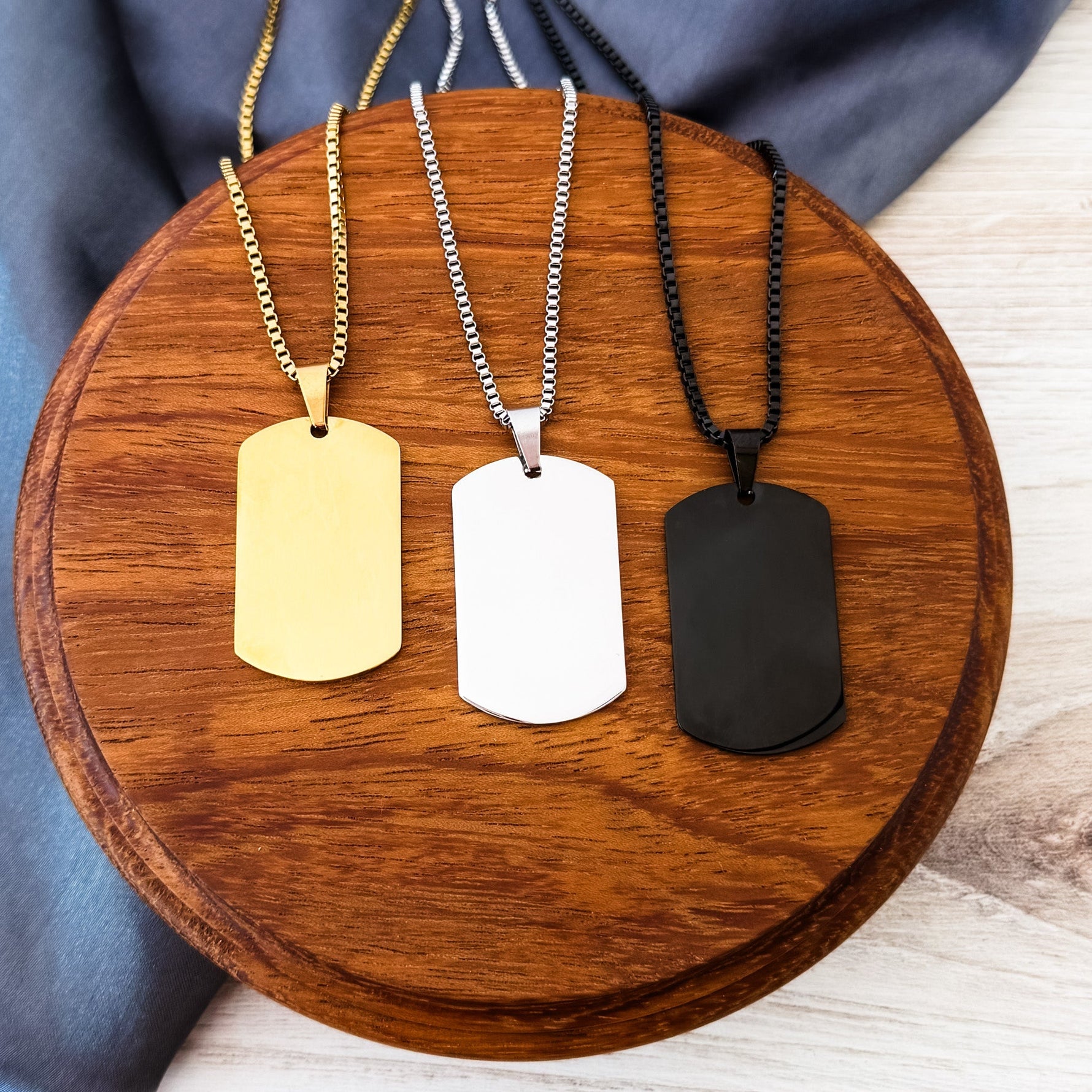 Dog Tag Box Chain Necklace (Silver or Gold), 1 Total, Metal Blank 139 - 