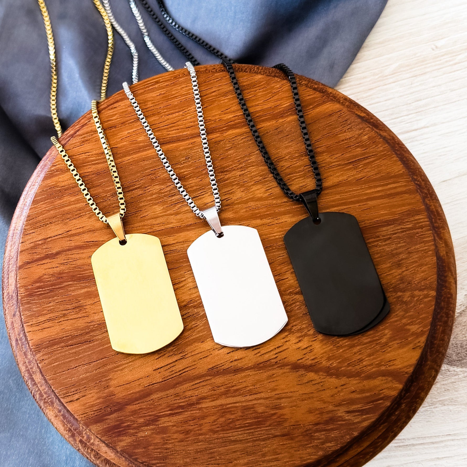 Dog Tag Box Chain Necklace (Silver or Gold), 1 Total, Metal Blank 139 - 