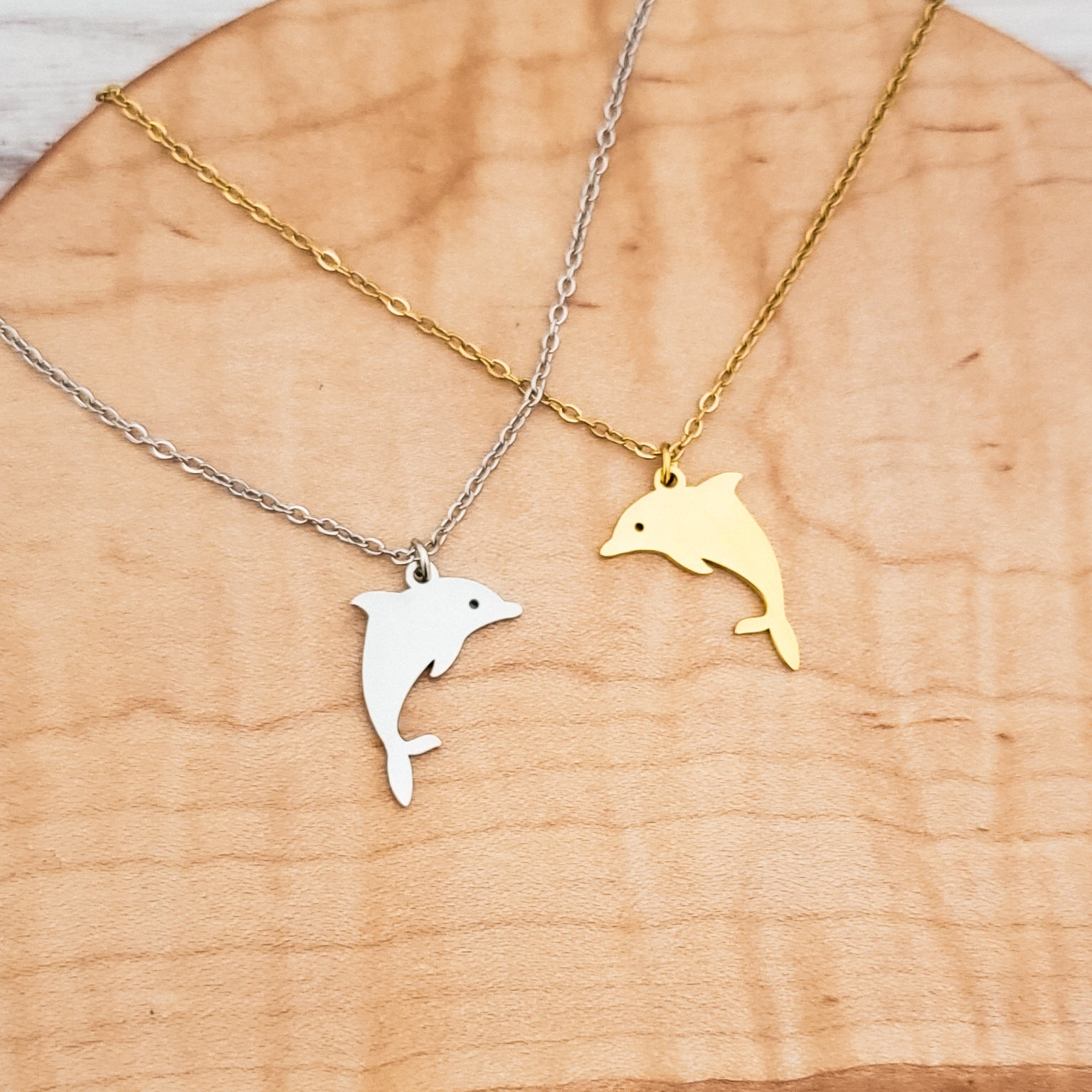 Dolphin Pendant Necklace (Silver or Gold), 1 Total, Metal Blank 130 - 
