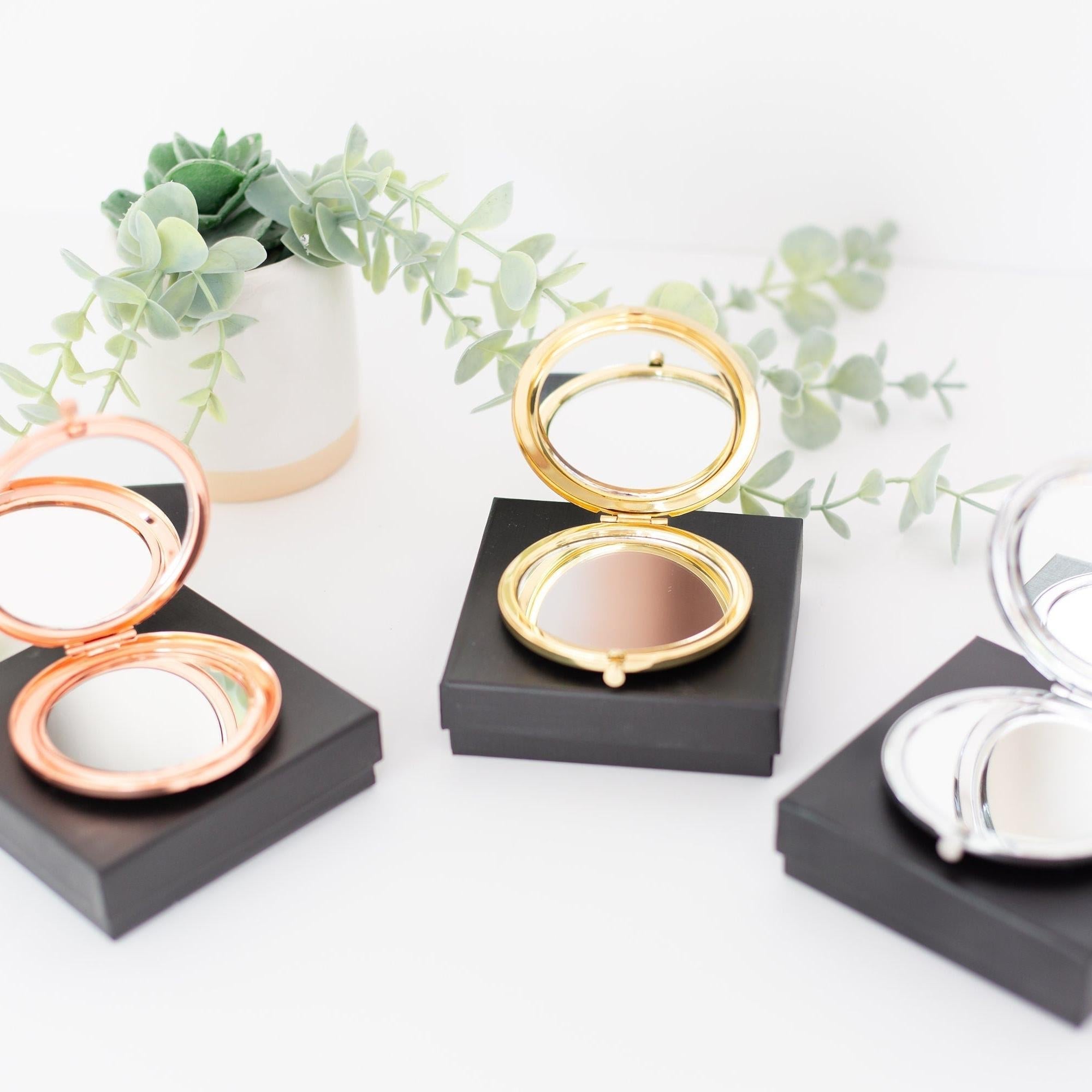 Elegant Compact Mirror (Gold, Silver, or Rose Gold), 1 Piece, Metal Blank 54 - 