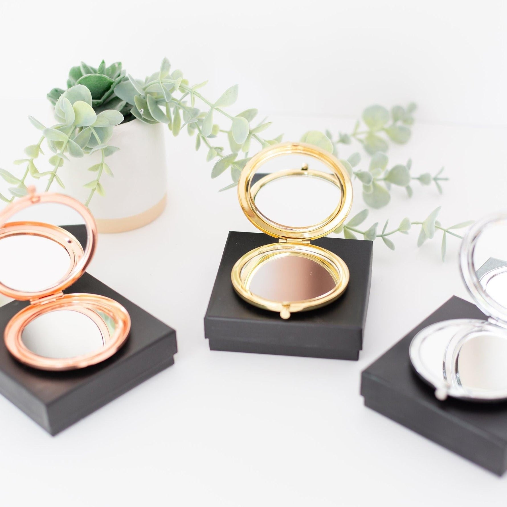 Elegant Compact Mirror (Gold, Silver, or Rose Gold), 1 Piece, Metal Blank 54 - 