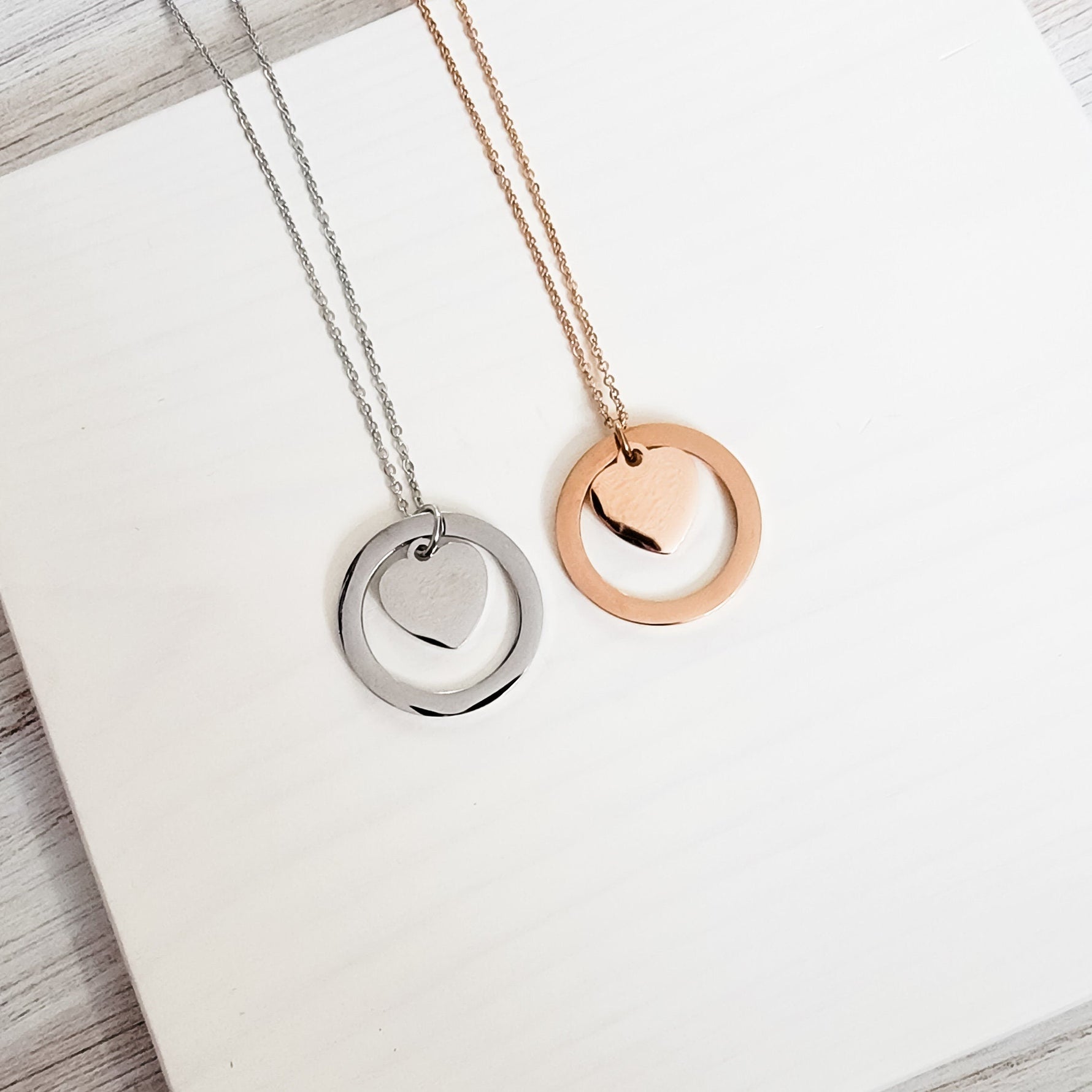 Encircled Heart Necklace (Silver or Gold), 1 Total, Metal Blank 25 - 