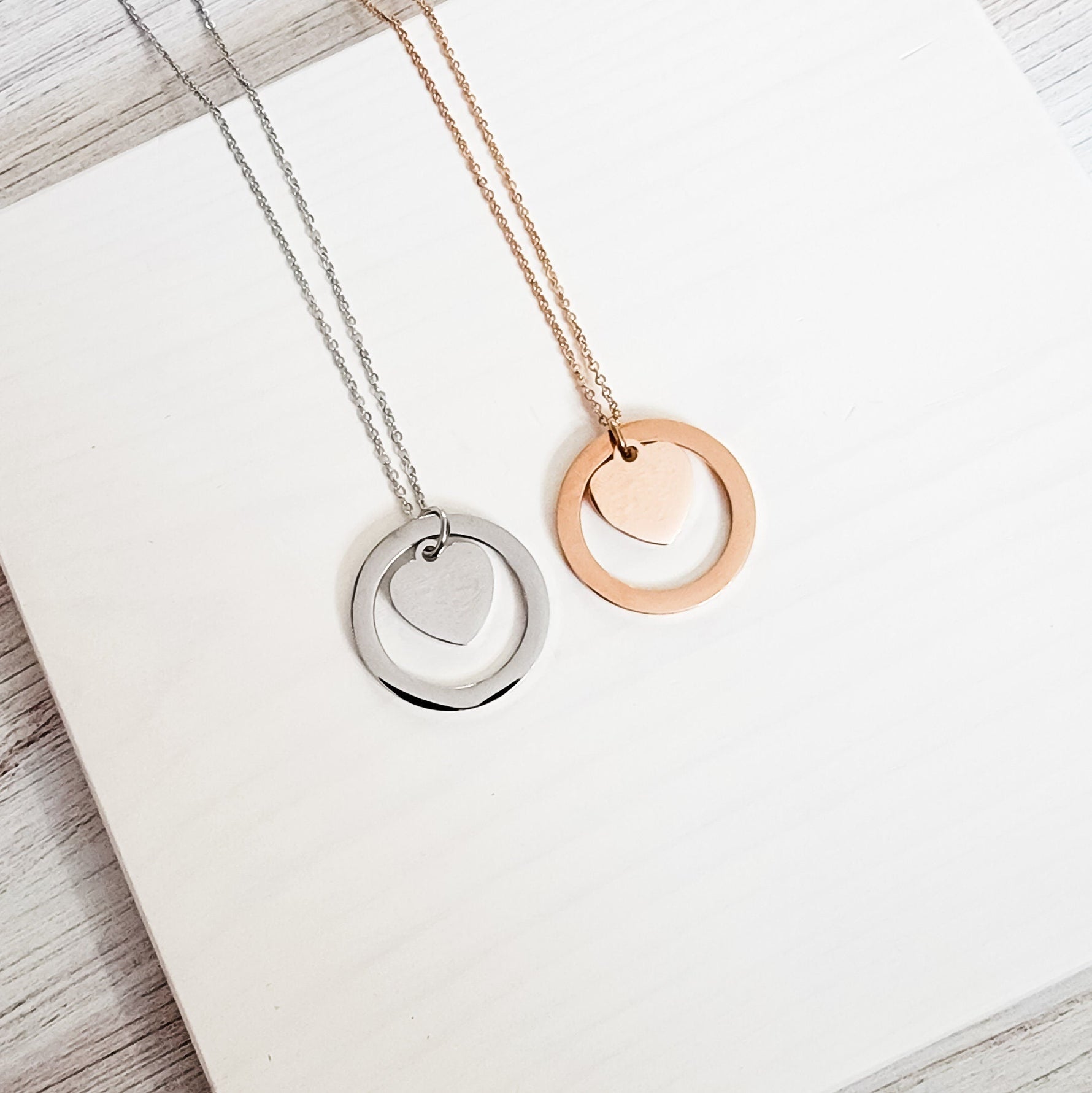 Encircled Heart Necklace (Silver or Gold), 1 Total, Metal Blank 25 - 