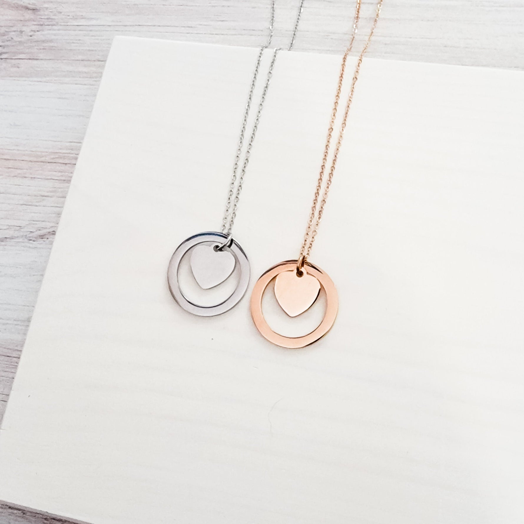 Encircled Heart Necklace (Silver or Gold), 1 Total, Metal Blank 25 - 