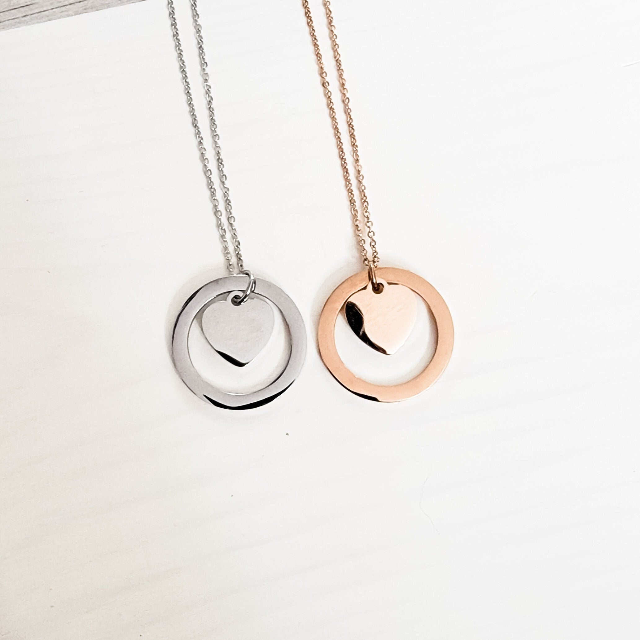 Encircled Heart Necklace (Silver or Gold), 1 Total, Metal Blank 25 - 