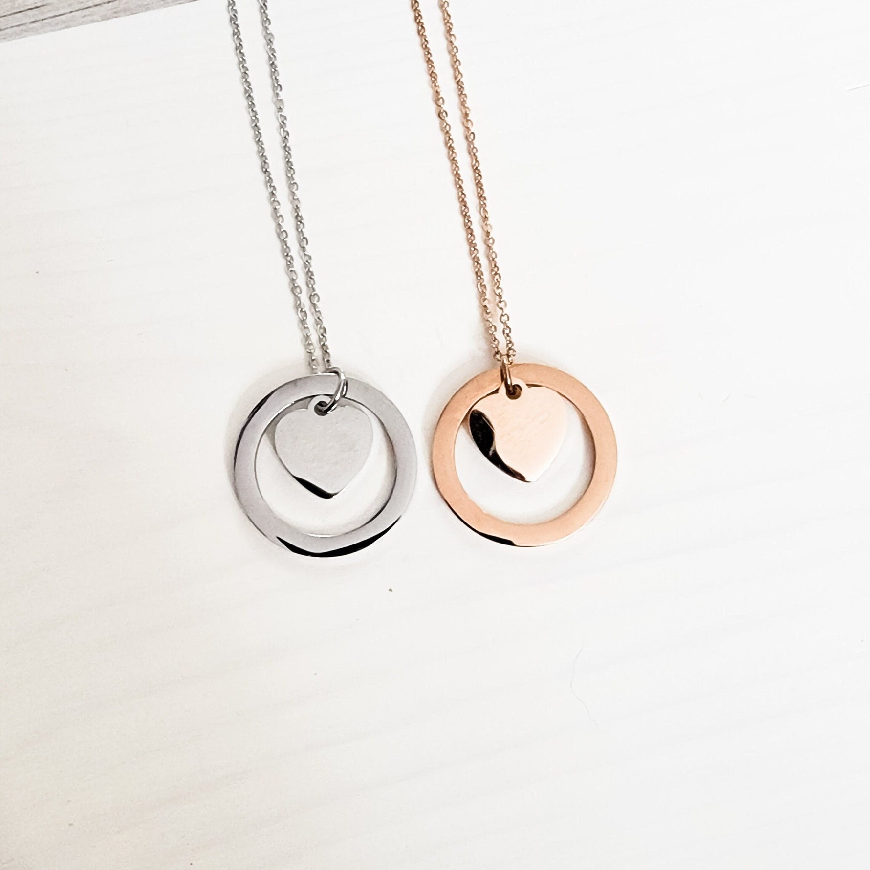 Encircled Heart Necklace (Silver or Gold), 1 Total, Metal Blank 25 - 