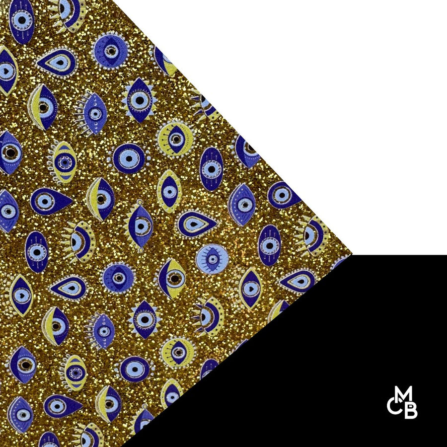 Evil Eyes on Gold Glitter Pattern Acrylic Sheet CMB PRESTIGE PATTERNS - Acrylic Sheets