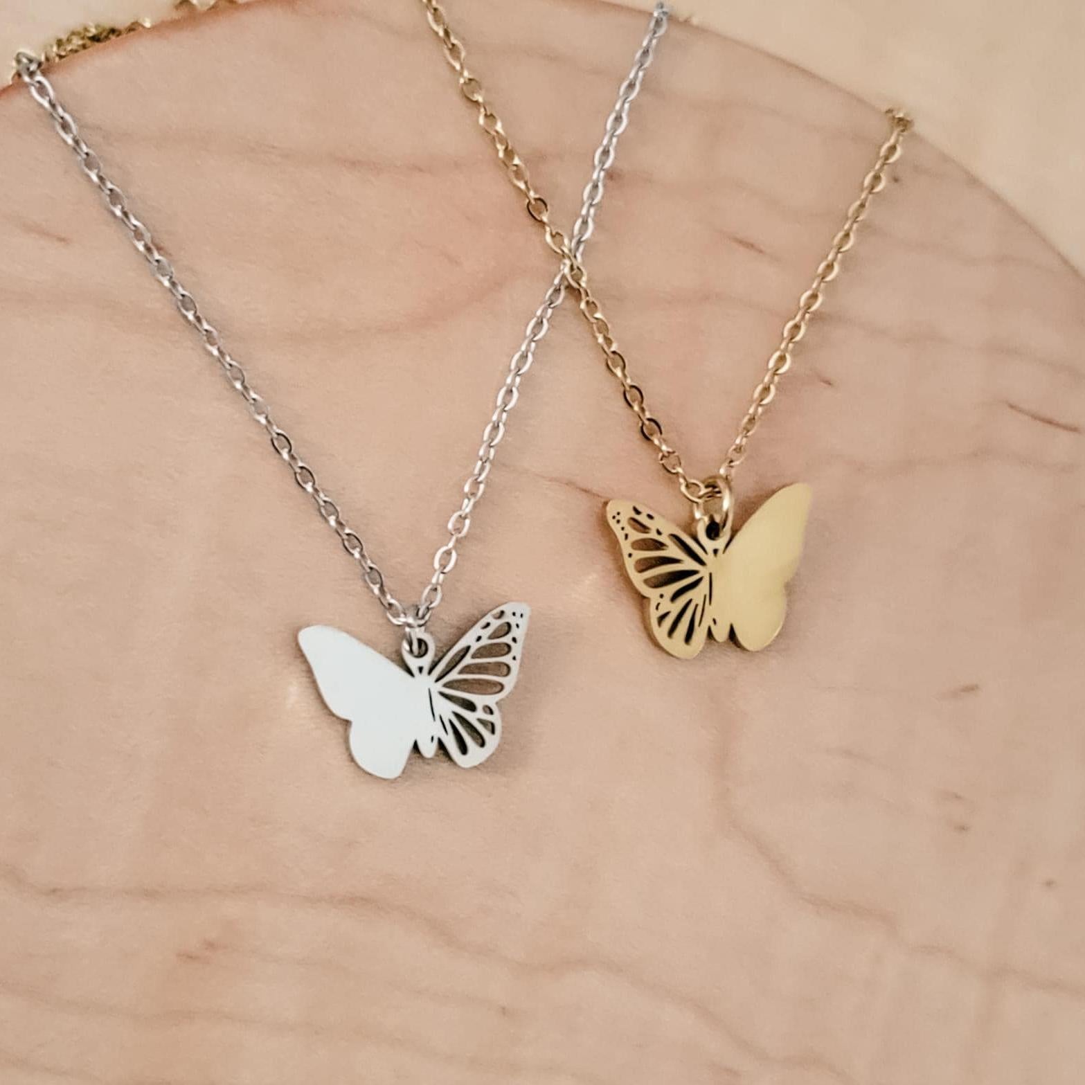 Filigree Butterfly Necklace (Silver or Gold), 1 Total, Metal Blank 125 - 