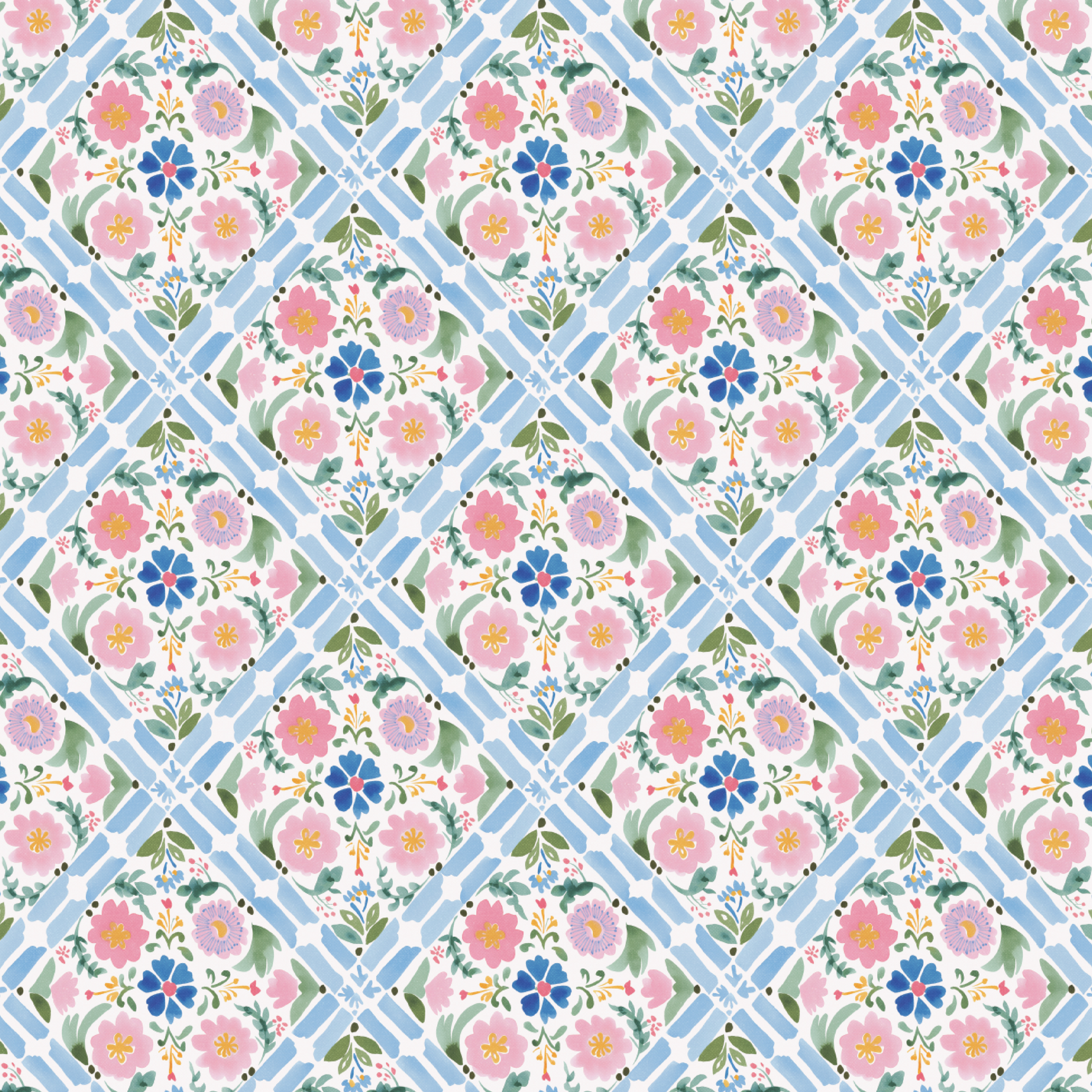 P1413 | Folk Floral Blue 2 Pattern Acrylic Sheets