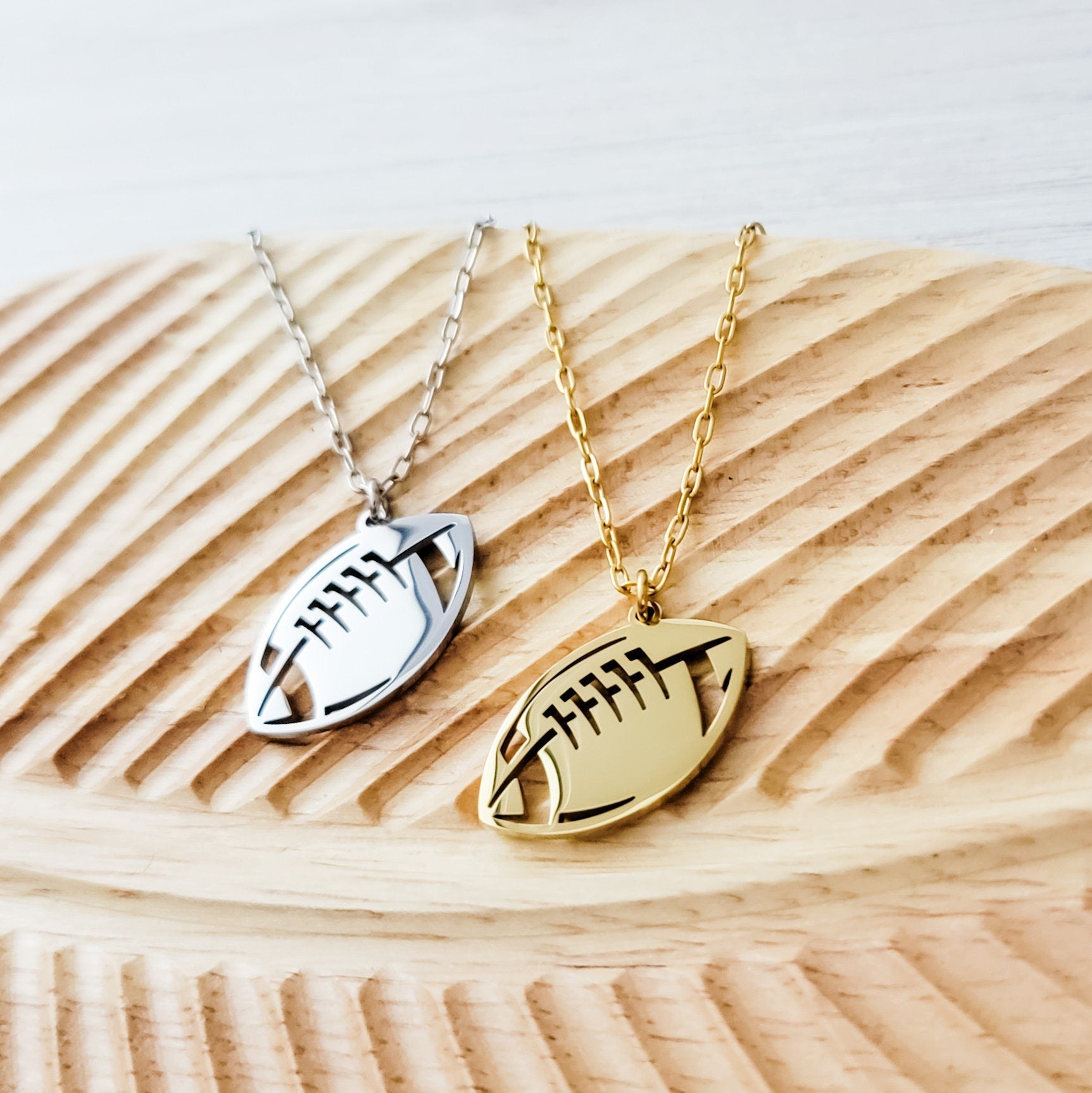 Football Pendant Necklace (Silver, Gold, or Black), 1 Total, Metal Blank 79 - 