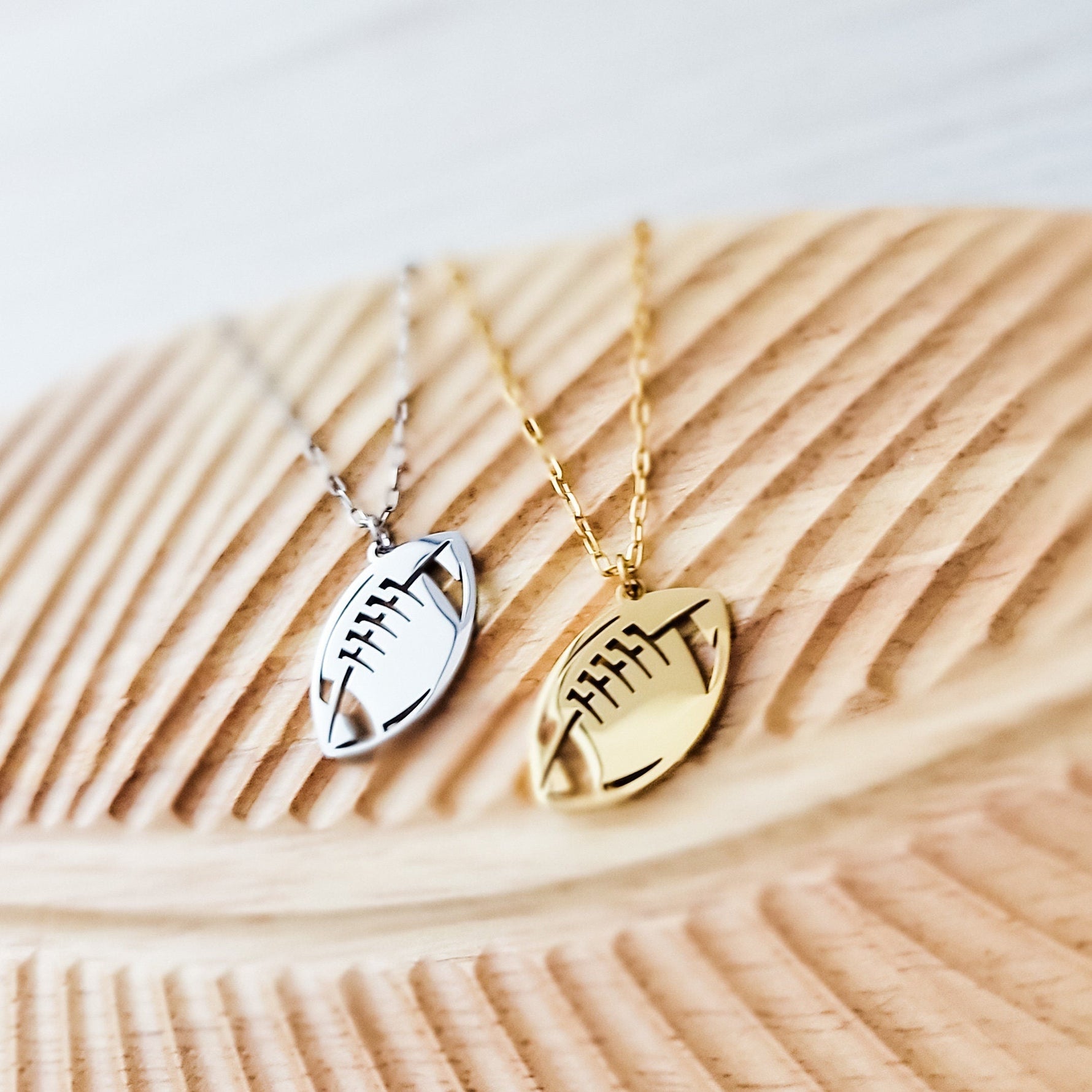 Football Pendant Necklace (Silver, Gold, or Black), 1 Total, Metal Blank 79 - 