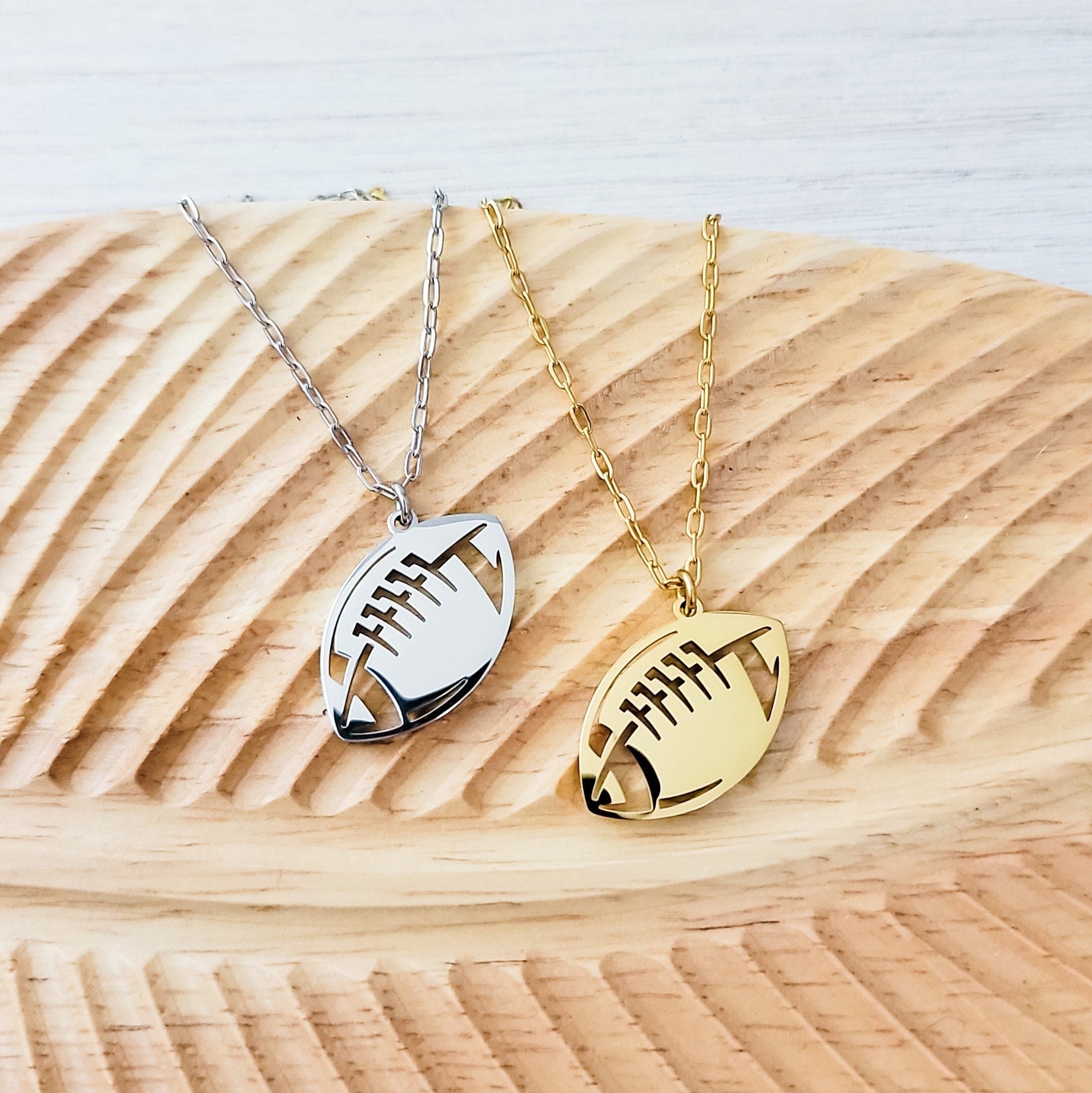 Football Pendant Necklace (Silver, Gold, or Black), 1 Total, Metal Blank 79 - 