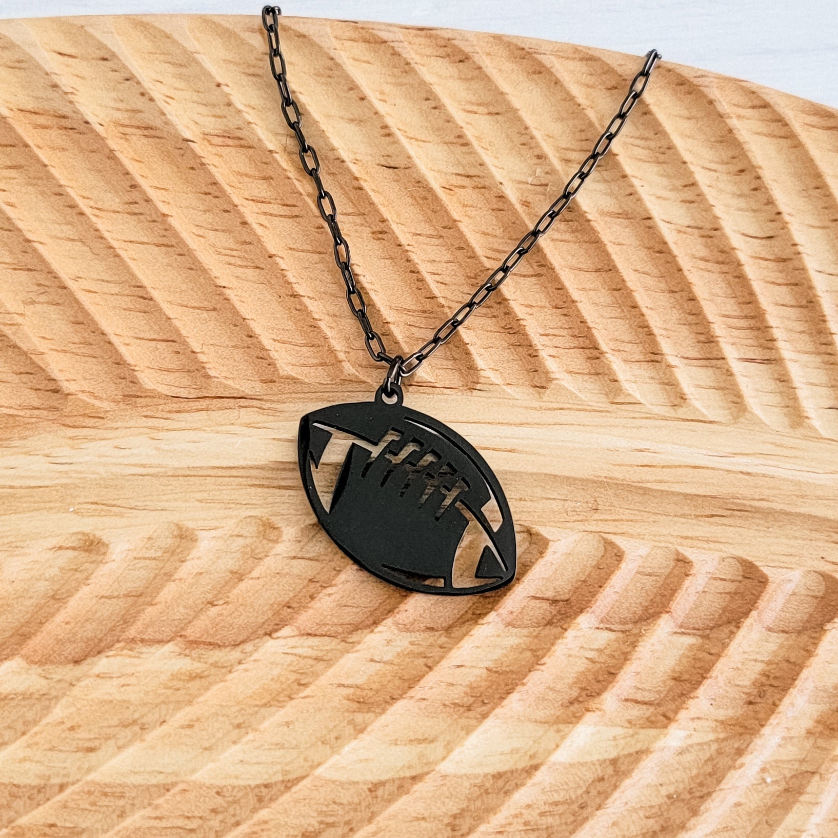 Football Pendant Necklace (Silver, Gold, or Black), 1 Total, Metal Blank 79 - 