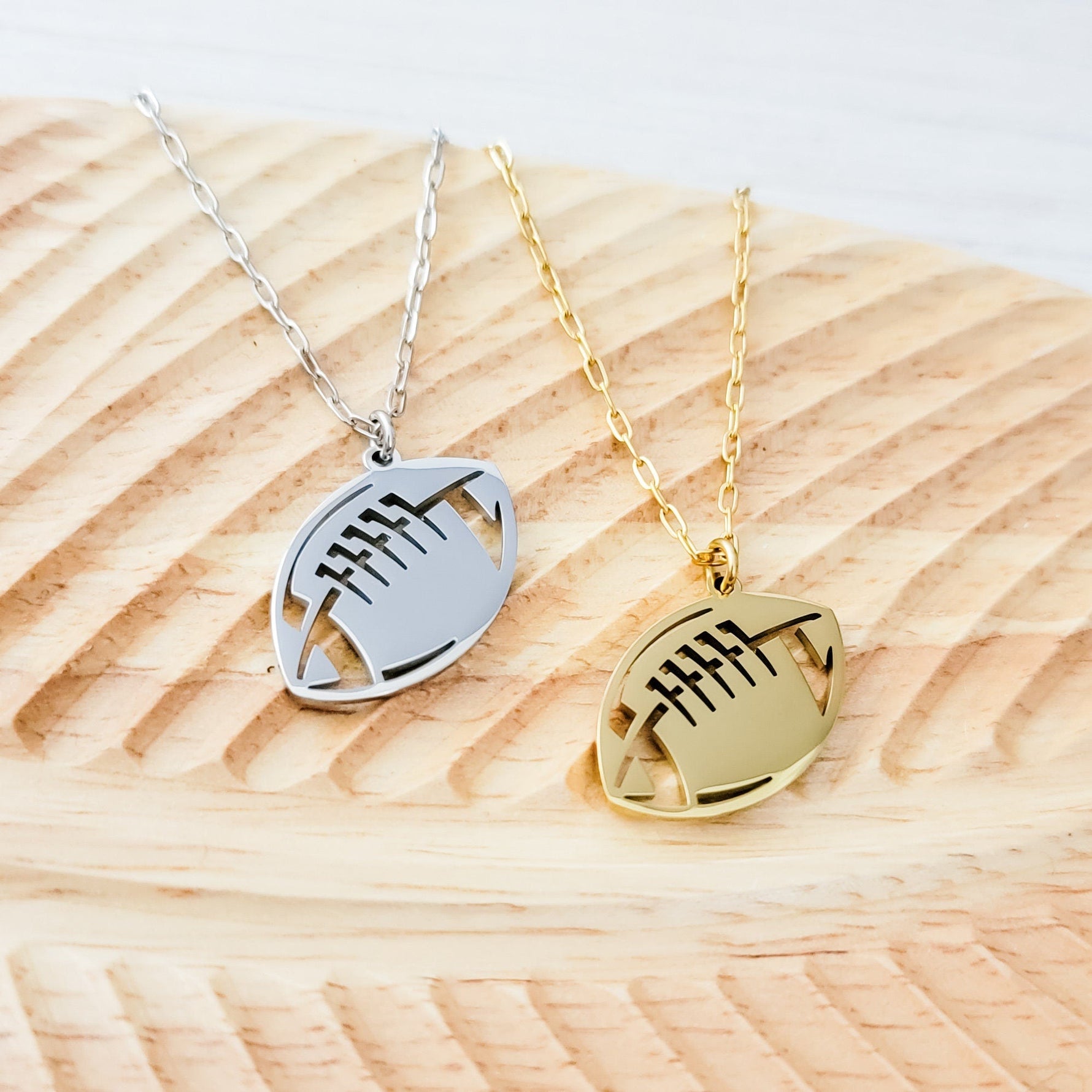 Football Pendant Necklace (Silver, Gold, or Black), 1 Total, Metal Blank 79 - 