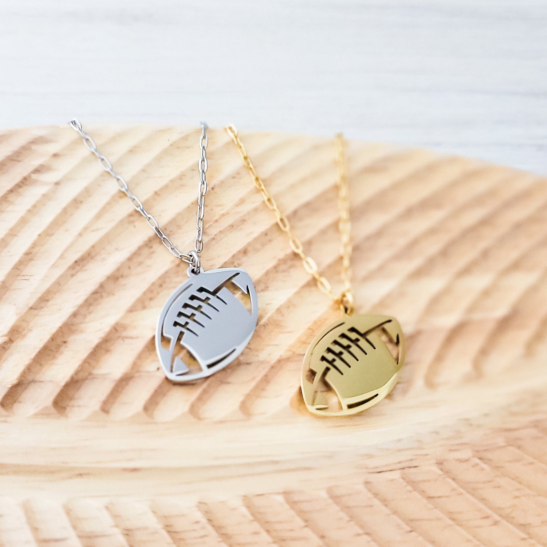 Football Pendant Necklace (Silver, Gold, or Black), 1 Total, Metal Blank 79 - 