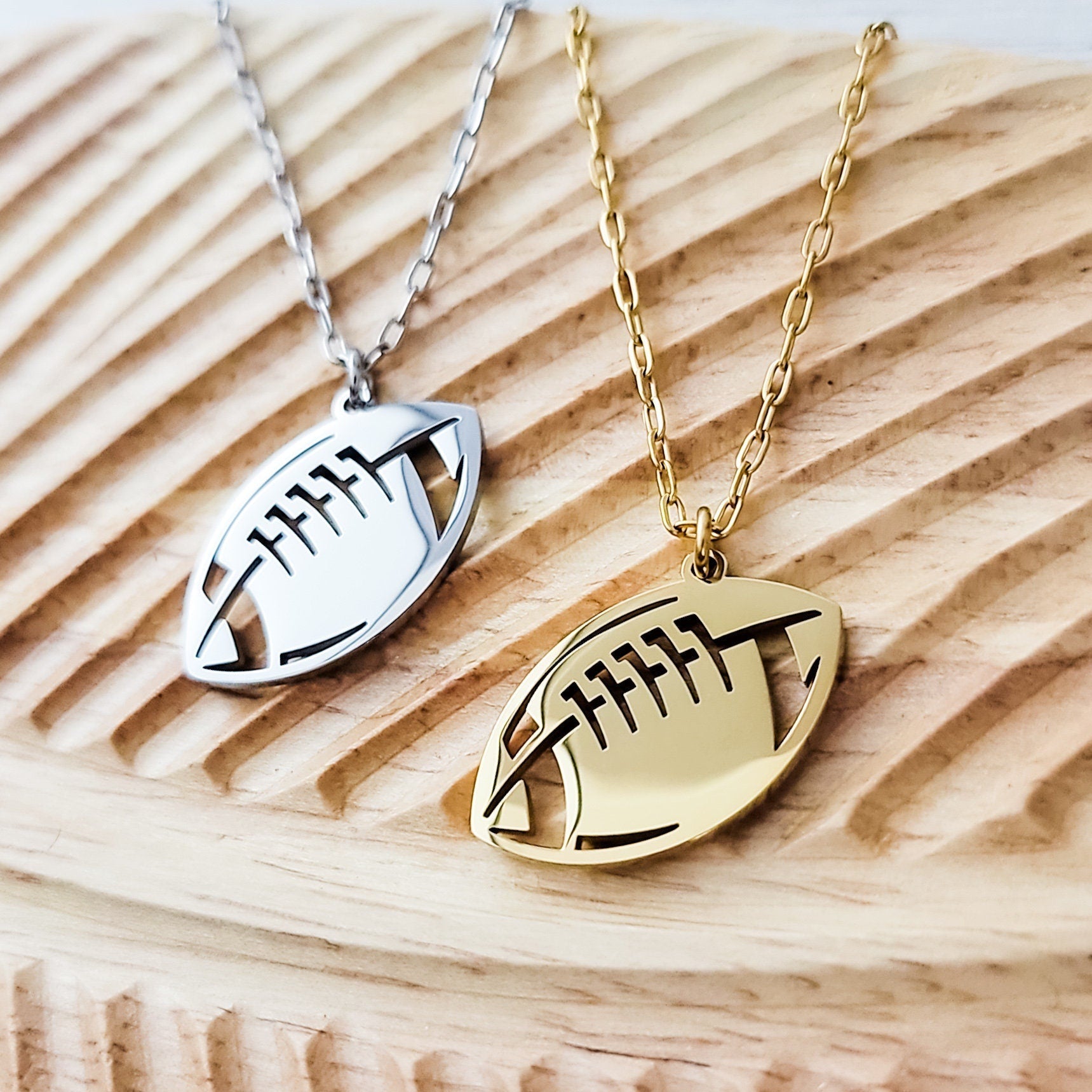 Football Pendant Necklace (Silver, Gold, or Black), 1 Total, Metal Blank 79 - 