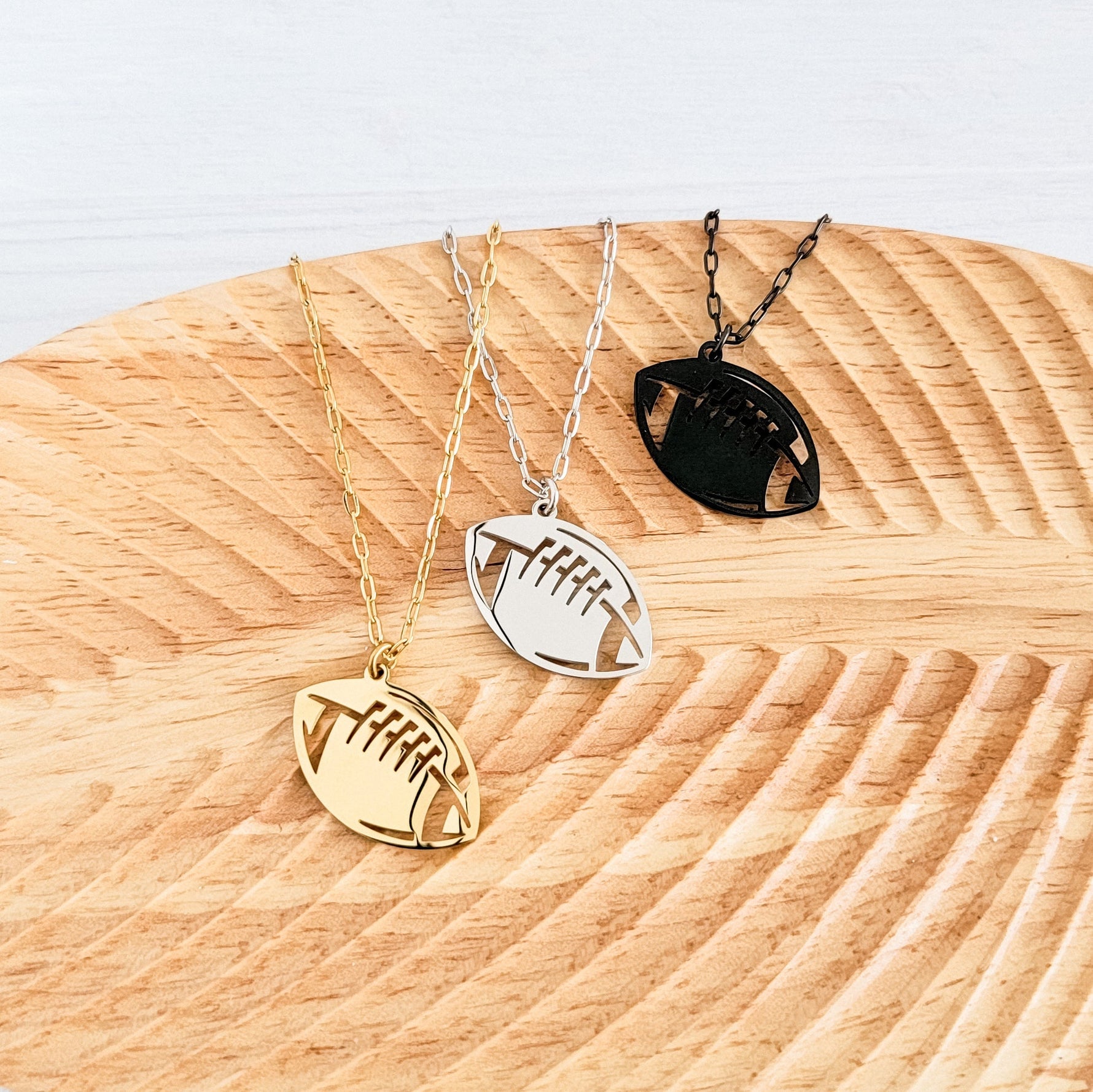 Football Pendant Necklace (Silver, Gold, or Black), 1 Total, Metal Blank 79 - 